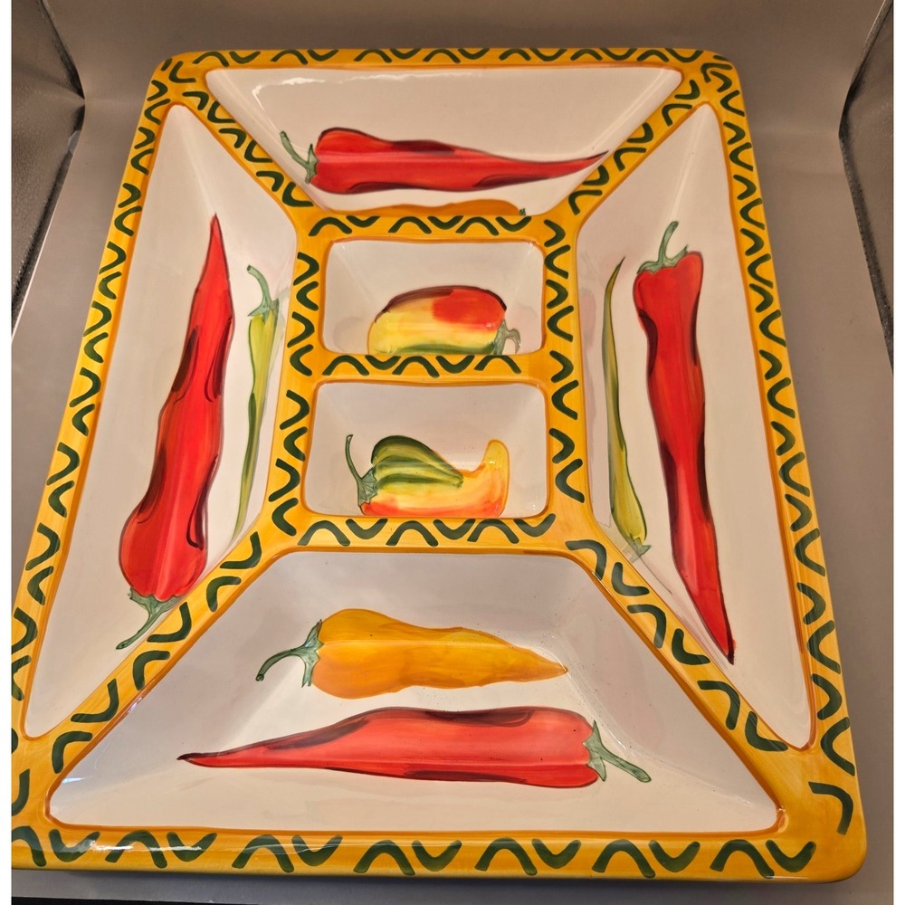 Clay Art Santa Fe Southwestern Hand Painted Divided Platter 6-Comp Large B#36